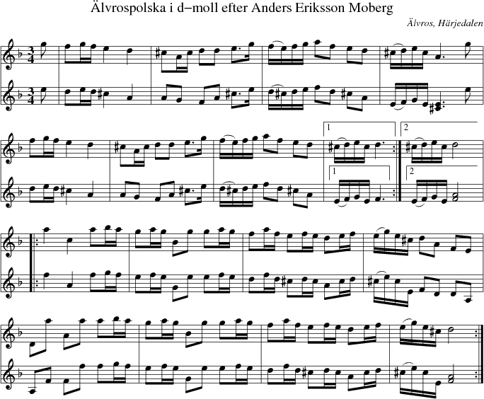 �lvrospolska i d-moll efter Anders Eriksson Moberg