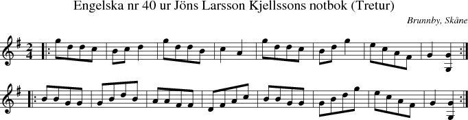 Engelska nr 40 ur J�ns Larsson Kjellssons notbok (Tretur)