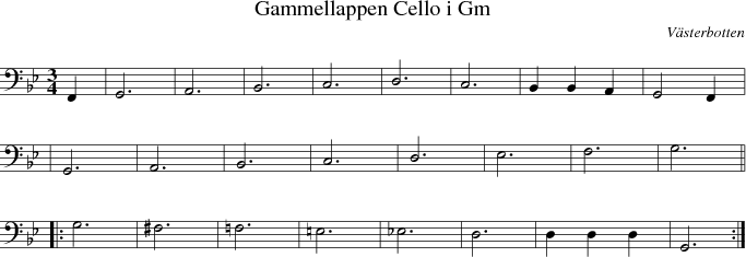 Gammellappen Cello i Gm