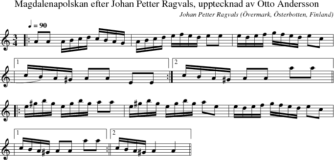 Magdalenapolskan efter Johan Petter Ragvals, upptecknad av Otto Andersson