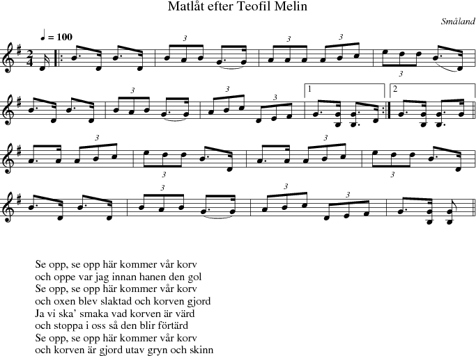 Matl�t efter Teofil Melin