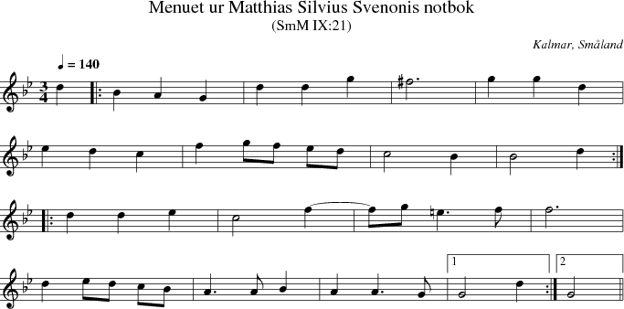 Menuet ur Matthias Silvius Svenonis notbok