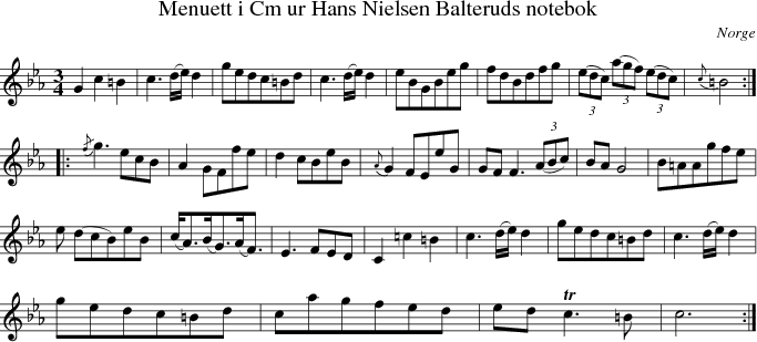 Menuett i Cm ur Hans Nielsen Balteruds notebok