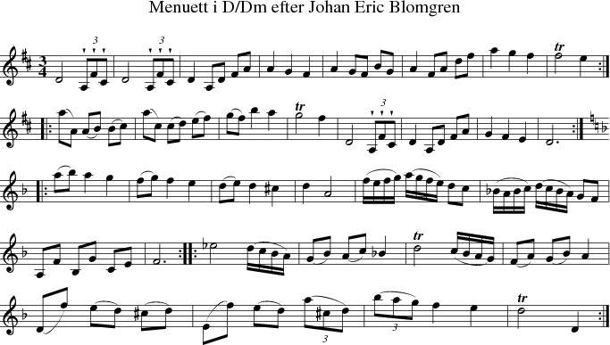 Menuett i D/Dm efter Johan Eric Blomgren