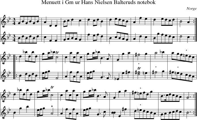 Menuett i Gm ur Hans Nielsen Balteruds notebok