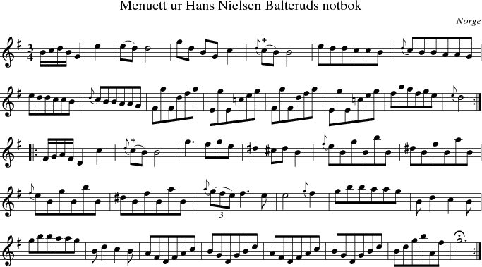 Menuett ur Hans Nielsen Balteruds notbok