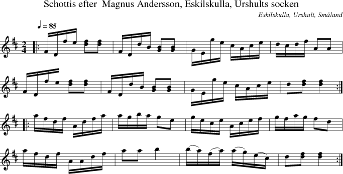 Schottis efter  Magnus Andersson, Eskilskulla, Urshults socken