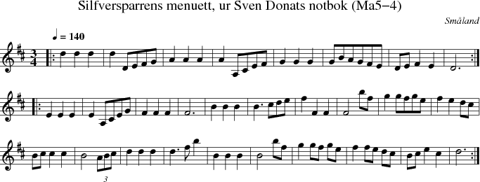 Silfversparrens menuett, ur Sven Donats notbok (Ma5-4)