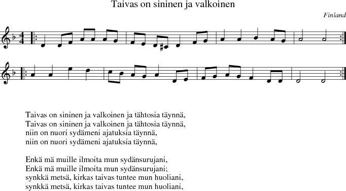 Taivas on sininen ja valkoinen