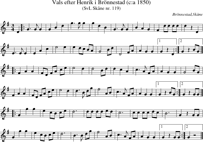 Vals efter Henrik i Brnnestad (c:a 1850)