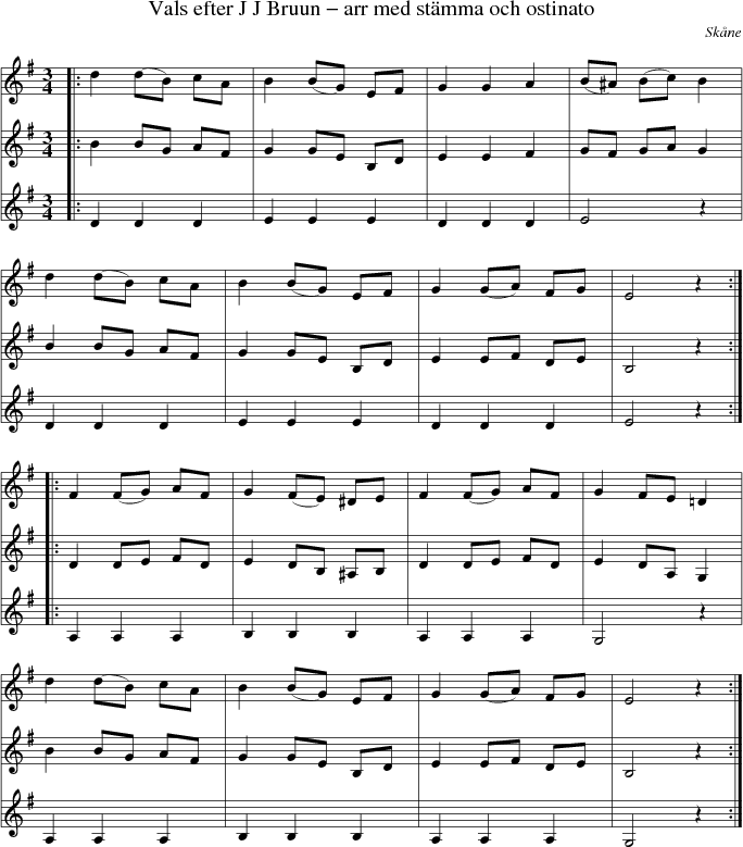 Vals efter J J Bruun - arr med stmma och ostinato