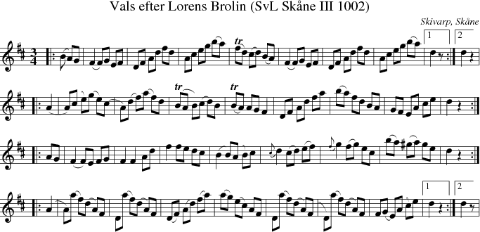 Vals efter Lorens Brolin (SvL Skne III 1002)