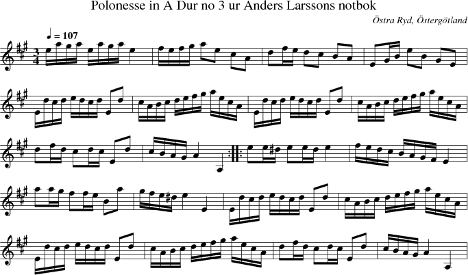  Polonesse in A Dur no 3 ur Anders Larssons notbok